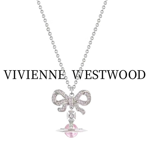 VVIENNE WESTLOCK British Purchasing Agent Western Queen Mother Authentic Saturn Necklace Octavie Diamond Bow Pendant Clavicle Chain Women Silver Pink