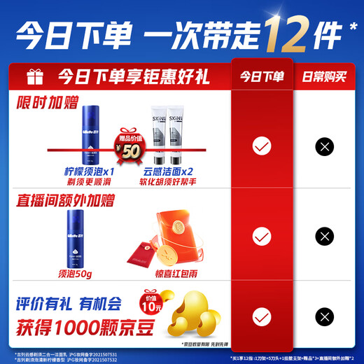 Gillette X Bolang razor manual, practical gift for men, boys' gift shave 5-layer blade, Fengyin Zhishun Micro-Shock Hybrid Pro Flashlight 2-in 1, 1 knife holder, 5 knife head 1 wall bracket