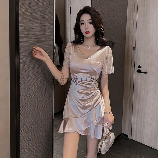 为知树夜总会性感连衣裙夜场KTV佳丽晚礼服SPA足浴按摩技师工作服包臀裙 增3897黑色+ S 建议80-95斤