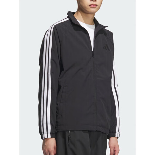 
Adidas jacket men's 2025 spring new fitness training sportswear stand collar windproof casual woven jacket top KC3892 black/white 2XL
