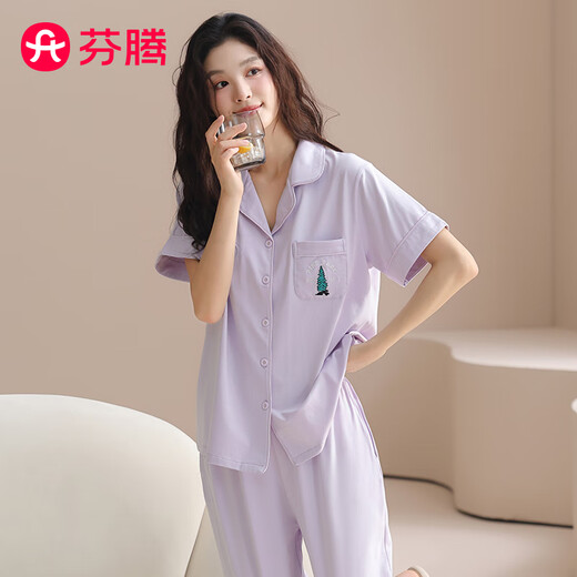 Fenton Pajamas for Women 100% Cotton 2025 Casual Breathable Homewear Set Can Be Weared Thin New Style Light Purple - Women's 2XL