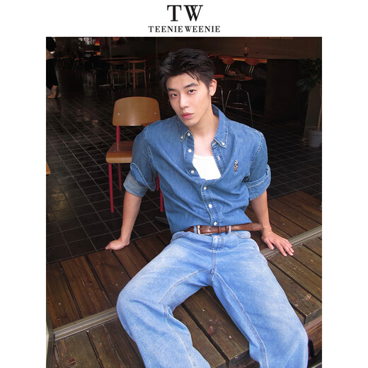 Teenie Weenie小熊男女同款休闲衬衫2025春季新款时尚水洗牛仔衬衣 蓝色 L