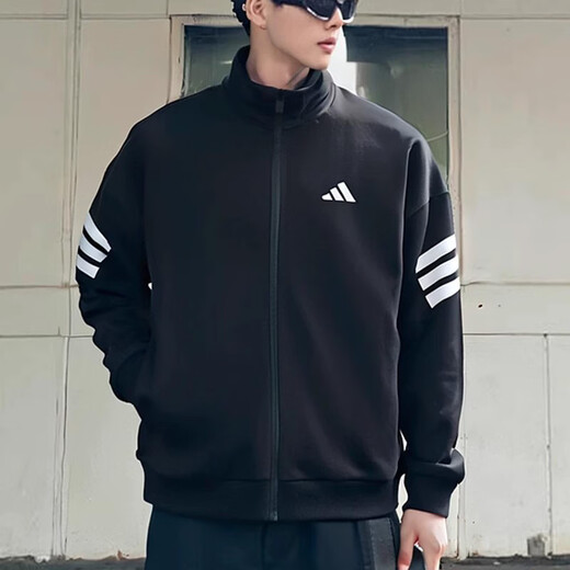 Adidas Jacket Men's Tops Autumn Nuevo Sportswear de tres chapas versátiles de tres tripas fáciles de usar Casual Jaqueta JD4885/Negro S