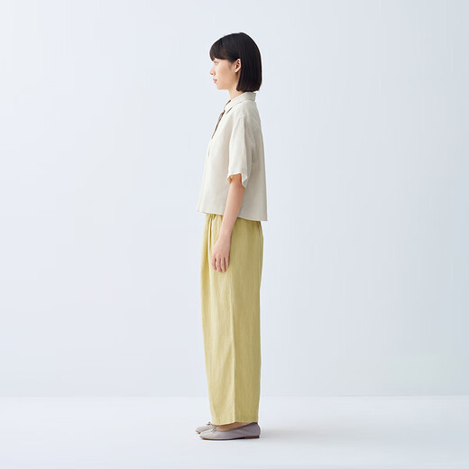 无印良品（MUJI）女式 棉汉麻短袖衬衫 女士衬衣内搭上衣 25年夏季女装 BCD90C5S 象牙色 S (155/80A)