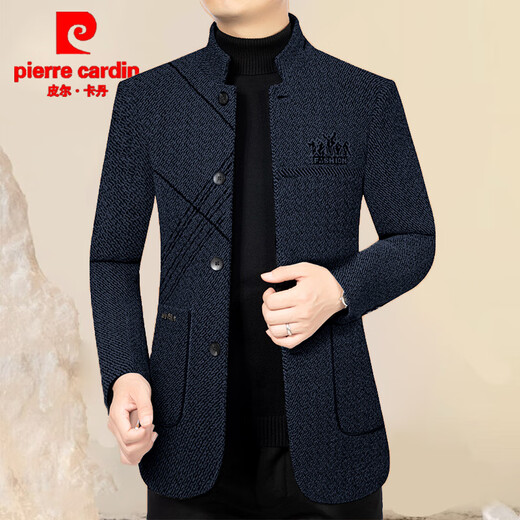 Pierre Cardin Wolljacke Herren Herbst und Winter mittleren Geschäftsstandkragen Jacke Männer Casual Trendy Plush Jacket Daddy Anzug Dunkelgrau L (120-140jin [Jin gleich 0,5 kg])