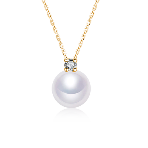 Kawamori Little Bulb Akoya Seawater Pearl Necklace 18K Gold Princess Diana Diamond Pendant Neck Clavicle Chain 8-8.5MM 18K Diamond Mirror Aurora Silver Chain