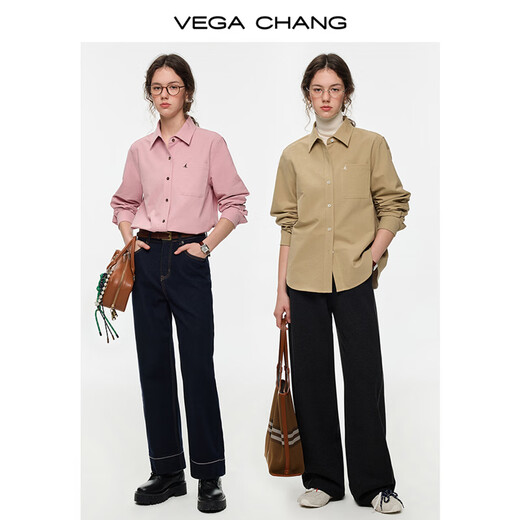 VEGA CHANG brown rhyme simple luxury long-sleeved shirt for women 2025 new autumn and winter simple high-end shirt soft sand brown (shirt) M