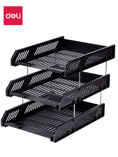 Deli-Dateihalter 9209 Dreischichtige Datei Frame-Dateidatei Datei Korb Desktop-Datenspeicher Rack Multi-Layer Belyrary Group Black Metal Rod Support