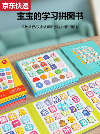 奇立彩幼儿宝宝早教识字拼图儿童3到6岁认字汉字磁力2岁学习卡片玩具贴 三合一算术教具