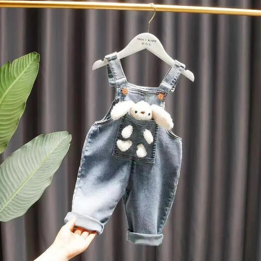 Disney baby girls overalls suit spring and autumn children 2025 new pants autumn children's fashionable trousers baby jeans suit (blue) overalls + shirt 80 recommended 75-85cm 9-12 months