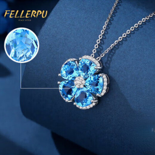 Philop Necklace Women's Topaz Cherry Blossom Pendant Light Luxury High-end Niche Valentine's Day Birthday Gift for Girlfriend and Wife 8 Carat Heart of the Ocean Necklace