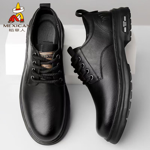 Scarecrow (MEXICAN) brand broken code 2025 new men's shoes genuine leather business formal leather shoes men's wear-resistant casual shoes soft-soled shoes 9366 black 40