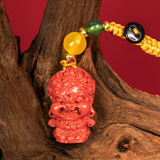 Dong Laiye Zhu Yanming King high content cinnabar four-arm Mahakala keychain bag hanging mobile phone hanging pendant jewelry gift