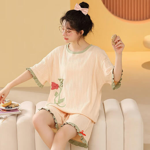 胖东来 DL睡衣女士夏季纯棉韩版可爱大码短袖两件套装可外穿夏天春秋家居服 GXT6630 M (建议75-95斤)