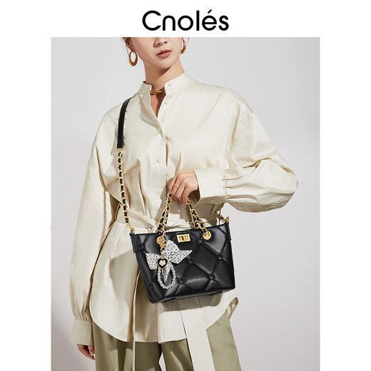CNOLES【新品】菱格手提包包女式2025新款感百搭单肩斜挎包包女 赫本黑