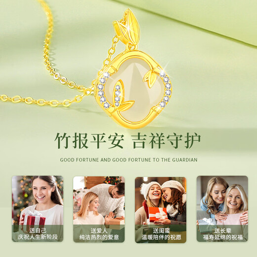 ALLOVE four-leaf clover silver necklace women's bamboo Hetian jade pendant girls birthday gift for girlfriend and wife women's light luxury