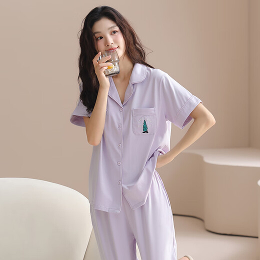 Fenton Pajamas for Women 100% Cotton 2025 Casual Breathable Homewear Set Can Be Weared Thin New Style Light Purple - Women's 2XL