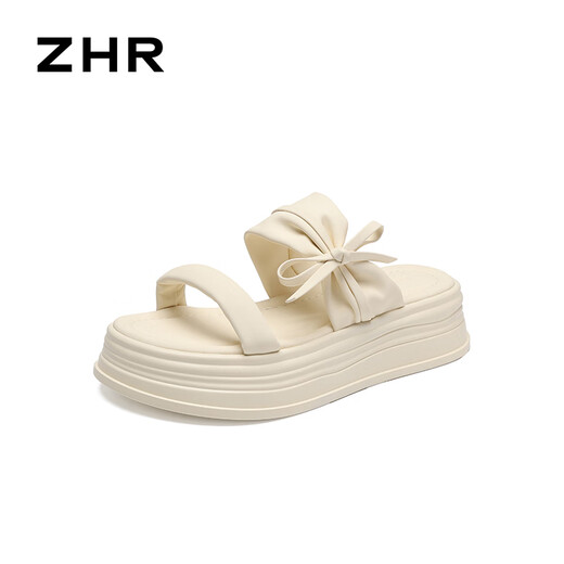 ZHR凉拖鞋女舒适百搭软厚底一字拖鞋女休闲外穿夏季女鞋 CE19 米色38