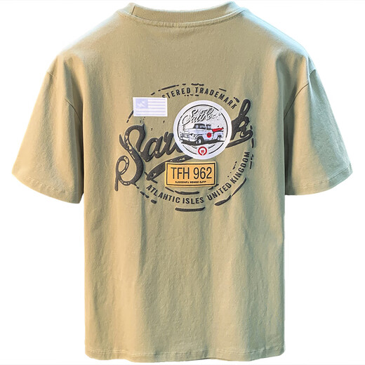 Jeep Spirit Summer Summer de manga corta para hombres de manga corta NUEVA Camiseta de camiseta impresa con estampados de moda de algodón de algodón de algodón de algodón de giro alto de alto rango [JSW9906] M adecuado para 90-108Jin [Jin iguala 0.5 kg] desgaste
