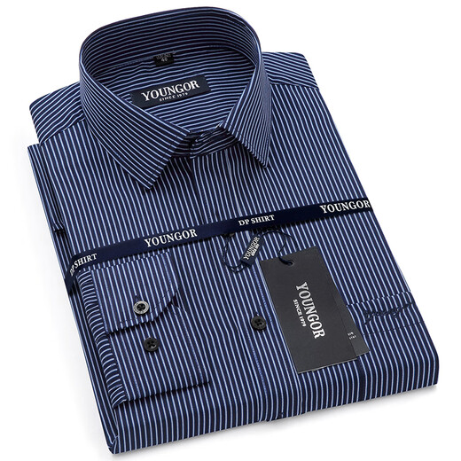 CEO Yageol Long Sleeve Men's Shirt 2025 New Pure Cotton Stripe Business Anti-Wrinkle-Free Middle-aged White Shirt 2077# Blue Fine 38