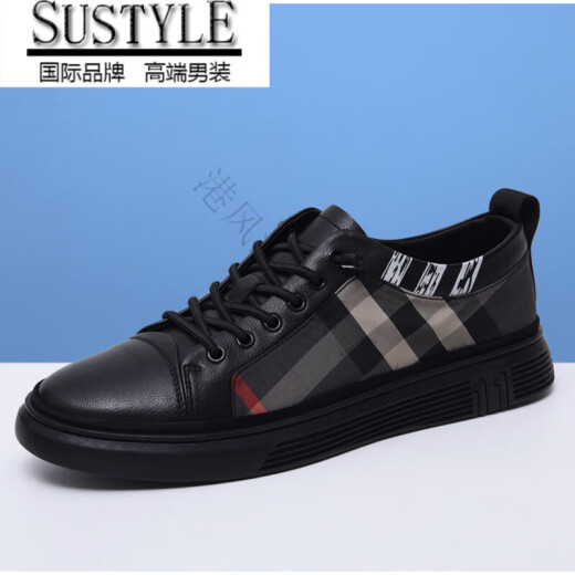 Sustyle International Luxury High-End Brand 2025 Nuevos zapatos de tablero a cuadros de cuadros de moda Avalables Sports y zapatos informales de suela y zapatos casuales 9913 Negro Single 37