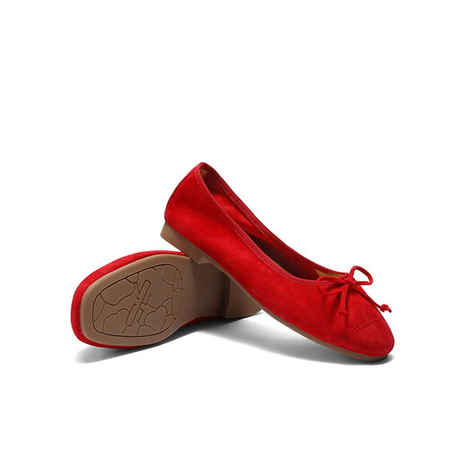 Belle rétro en daim pantoufles pour les femmes 25 chaussures simples en cuir de nouveau cuir B2628AQ5 rouge 38