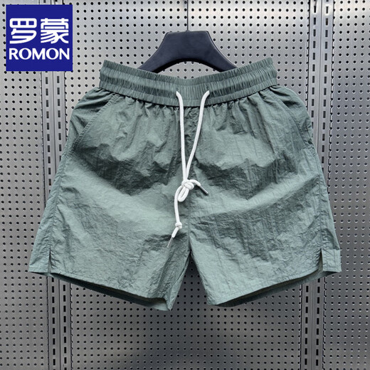 ROMON summer thin four-point home casual pants for men and women the same style solid color versatile sports running American beach shorts Black M Recommended 85-110Jin [Jin equals 0.5 kg]