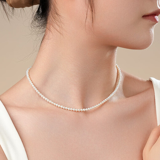 Dara 18K gold freshwater pearl necklace 3-4mm extremely bright light entry necklace for women, versatile birthday gift, practical gift giving