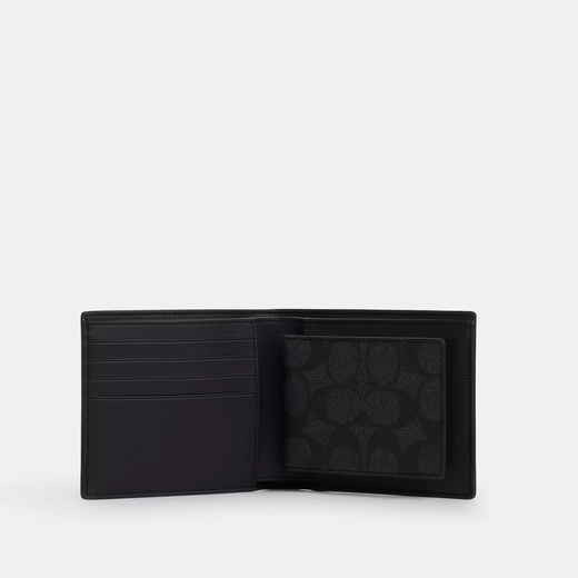 Coach Wallet Herren Short Wallet Card Clip Keychain Geschenkbox Schwarz und Grau CW344QBMI5