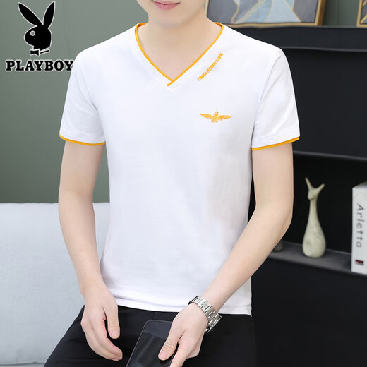 Playboy (Playboy) T-shirt à manches courtes pour hommes à manches courtes en V pur en forme de V Coton en V Finche à moitié à manches minces Sweat mince Sweat Black Qy693 M