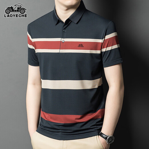 
Classic car striped Polo shirt for men 2024 summer thin father's festival lapel short-sleeved T-shirt for men daddy suit lyc-a13568 blue 10XL 165/80a90-110Jin [Jin equals 0.5 kg]