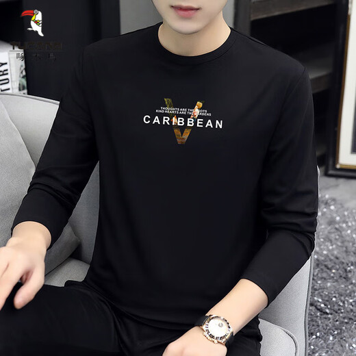 啄木鸟（TUCANO）2025春秋长袖t恤男薄款莫代尔棉秋衣黑色潮流印花打底衫内搭上衣 白色 (15123) M (适合95-115斤)