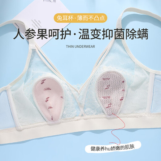 雅鹿兔耳朵内衣女夏季款大胸显小胸收副乳防下垂蕾丝无钢圈文胸罩 香槟+浅粉 75B 34