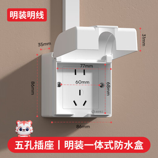 国际电工86型明装暗装户外插座防水盒一体式保护罩室外一开五孔带开关面板 明装-白色【10A五孔】