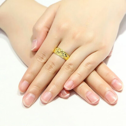 Zhouke pure gold 999 starry gold ring for women, 24K imitation gold color, fashionable and versatile Chinese Valentine's Day gift for mother 1.2g. Collect and receive certificate + receipt + gift box