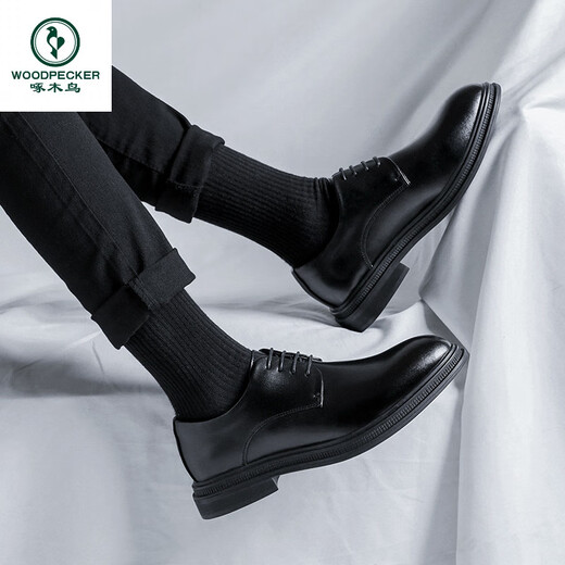Woodpecker niche imitation leather casual shoes spring business formal leather shoes inner heightened suit wedding groom shoes lace-up inner heightened M4882 black 43