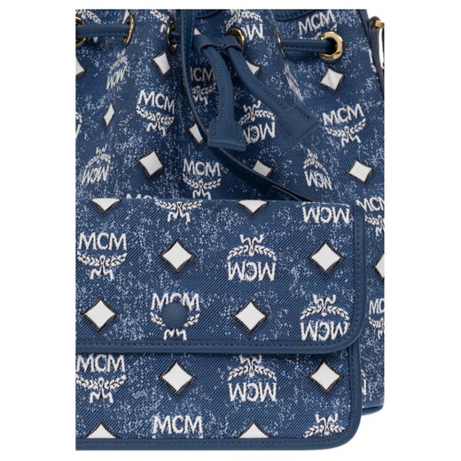 MCMDessau 复古抽绳开合Logo印花 丹宁提花拼皮革 水桶包手提 基础装(包+防尘袋)