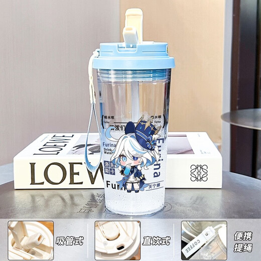 Der Wasserbecher von Xianggeng Bird Genshin Impact Naxida Girls, die hochwertige, großkapitäre Sportstudenten, männliche und weibliche Plastik-Anti-Fall-Strohhalm BXAO15939 God Sohn drei Getränke Design [500 ml weiß] begleitet