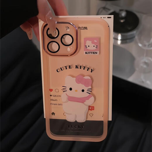 Китти, экспонированная на животе, подходит для Apple 16pro Metal Frame Cartoon Mobile Phone Case iPhone15 Anti-Fall Huawei PU Transparent-GH9274