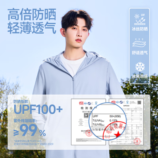 名创优品UPF100+高倍防晒衣男冰丝轻薄户外骑行钓鱼凉感防晒服Z 浅灰 XL