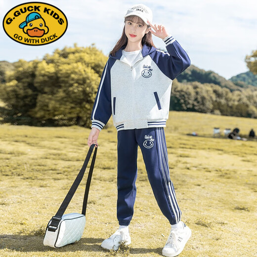 
G.DUCKKIDS girls spring and autumn suit 2024 new big children's girls' clothing fashionable sports two-piece set for children's girls' autumn clothes plus velvet H1396 gray style [coat + pants] 120cm