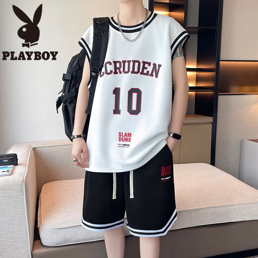 Playboy (playboy) Ice Silk Derying Basketball Suit pour garçons, élèves de lycée, T-shirts, adolescents, maillots de gilet sportif d'été, LBD-TZ6173 Black (Tops + Shorts) L 105 à 115 Jin [Jin est égal à 0,5 kg]