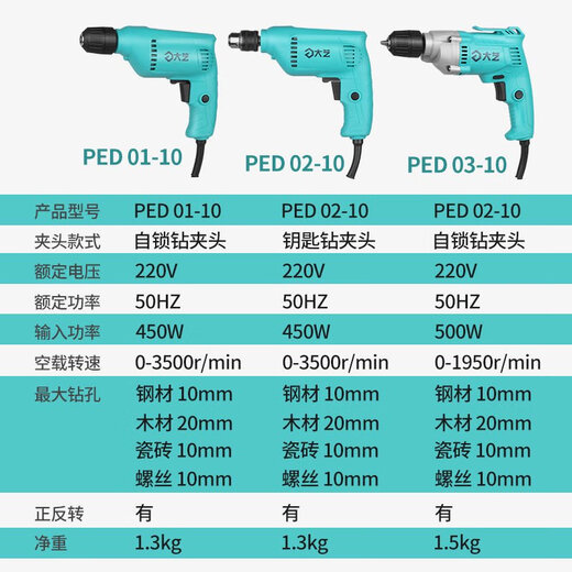 
Dayi electric drill 220v household wired plug-in drill multi-function small electric drill electric power tool 01-13660 watt iron chuck standard