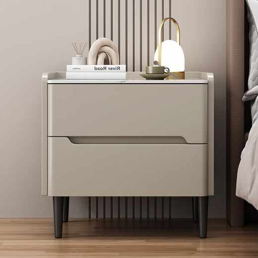 Komplett aus Massivholz lackierter Nachttisch, heller luxuriöser Schiefer-Aufbewahrungsschrank, Schlafzimmer, einfacher moderner Nachttisch, kleiner Wohnungs-Aufbewahrungsschrank, Khaki-Farbe (umweltfreundliches und geruchloses Lackierverfahren auf Wasserbasis), 50 x 40 x 50 cm