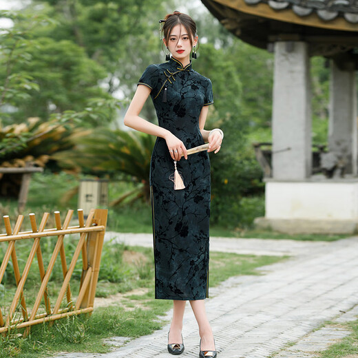雅格罗伊老上海正宗传统旗袍长款改良新款2025年轻款女复古民国修身走秀款 17078花纹 M 均码