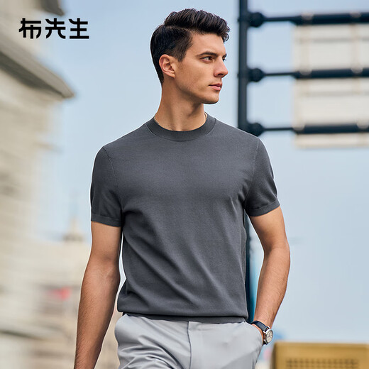 Mr. Bu Bu Fashion Contrast Color Camiseta de punto de punto redondo Summer Sire Breatable Honey Skin Manga corta Manga de hombres AT12126 Dark Grey XL __180
