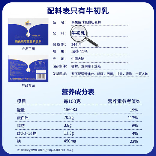 Adoptó un polvo de calostro, polvo de inmunoglobulina alto, lactoferrina, niños, suplemento de calcio nutricional para adultos, 30% de inmunoglobulina, 28 piezas en una sola caja