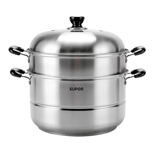 Supor large two-layer steamer 304 stainless steel large steamer multi-layer thickened large steamer gas induction cooker universal high arch cover steamer 2 layers 32cm