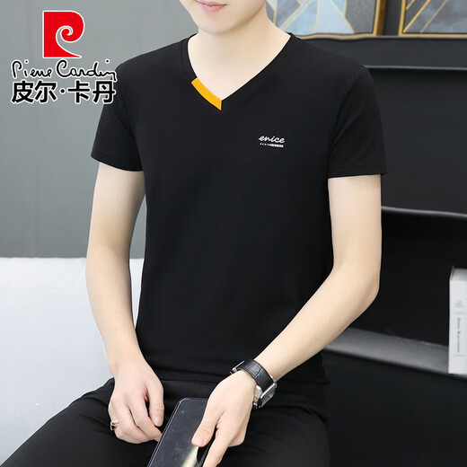 Pier Cardin Summer Nuevo algodón para hombres Camiseta de algodón en V de media manga de algodón moderna Camiseta de algodón de algodón de pollo