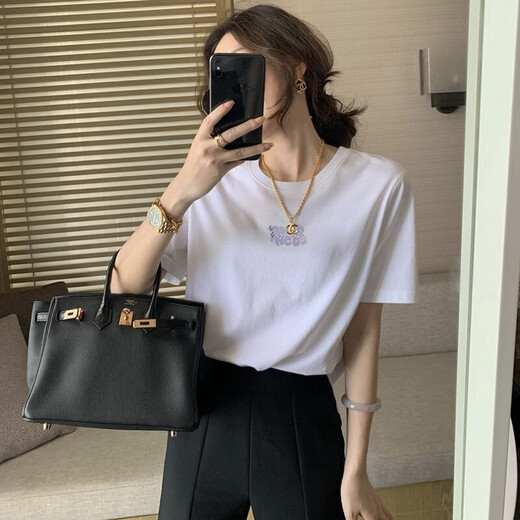 Adidas à manches courtes en 2025 Été imprimé à moitié à manches à manches en coton T-shirt blanc à la mode IP3878 / Coton XS 75-85Jin [Jin est égal à 0,5 kg]